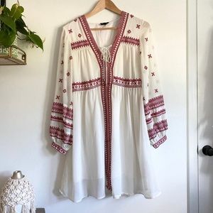 TOPSHOP Embroidered Midi Dress White & Red